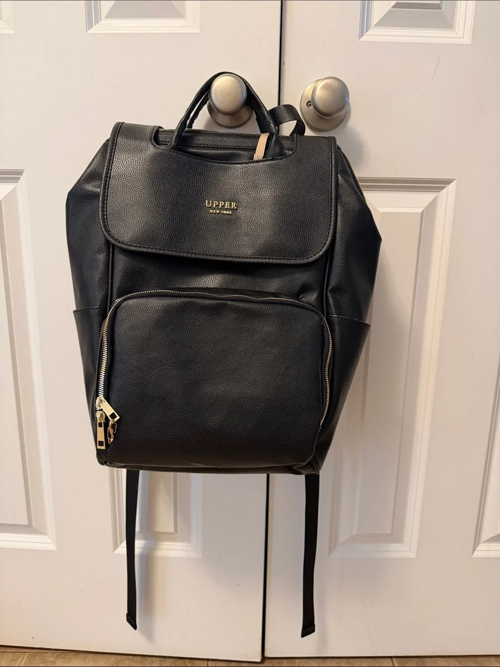 Black Faux Leather Backpack Tote